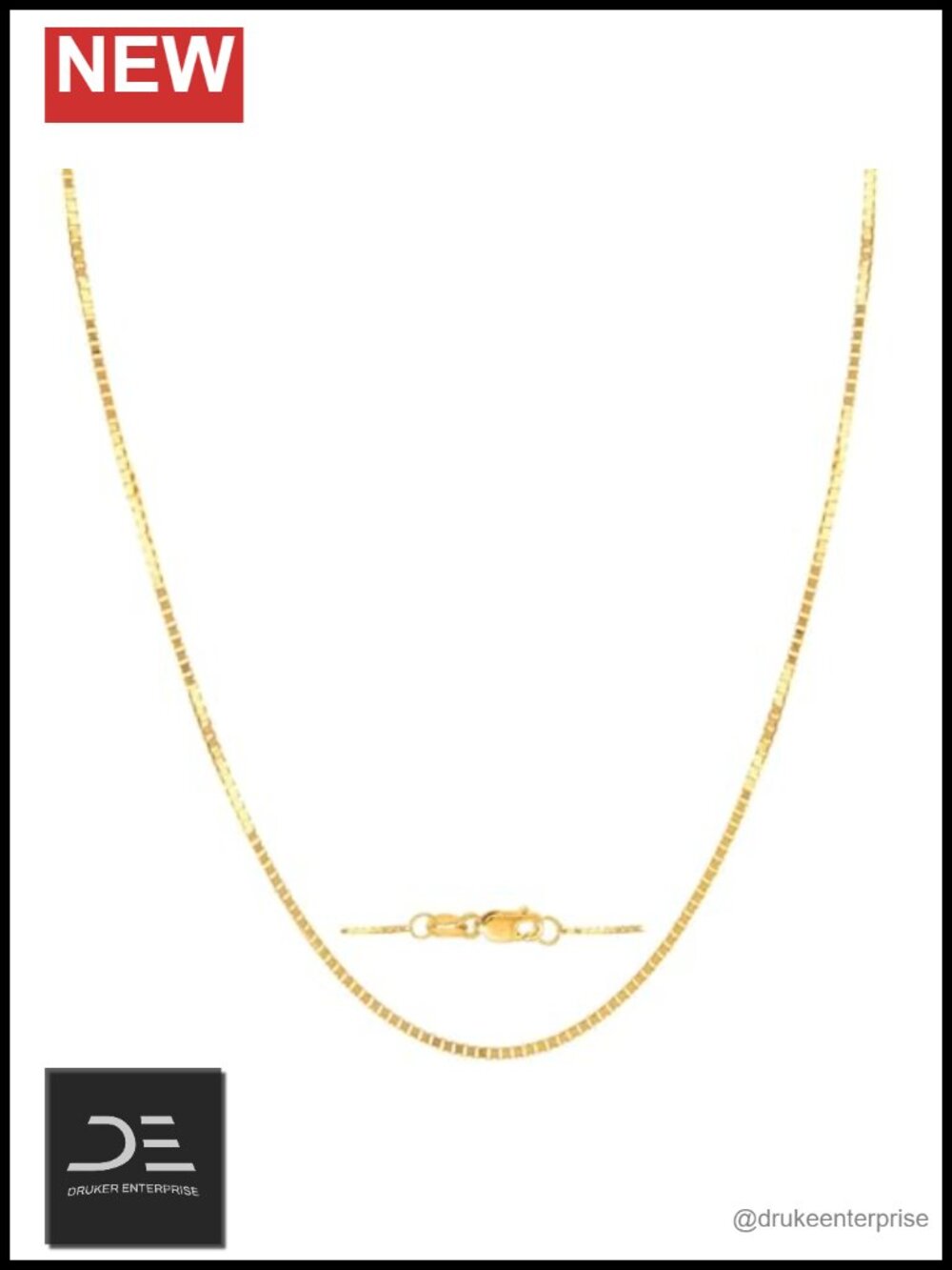 14K Solid Gold Box Chain Necklace 18" Lobster Clasp